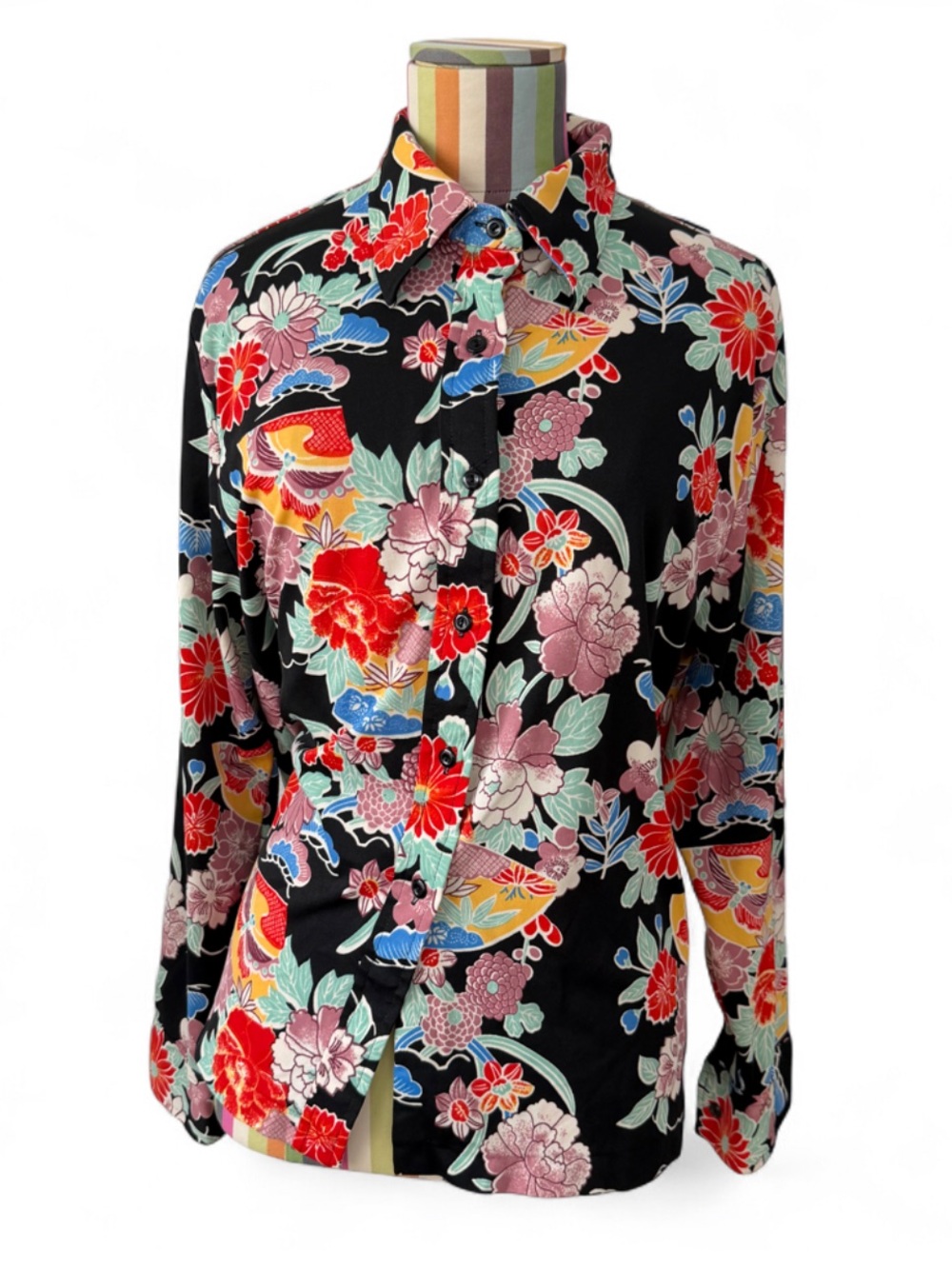 Vintage 1970s Bold Colorful Floral Collared Button Down Shirt